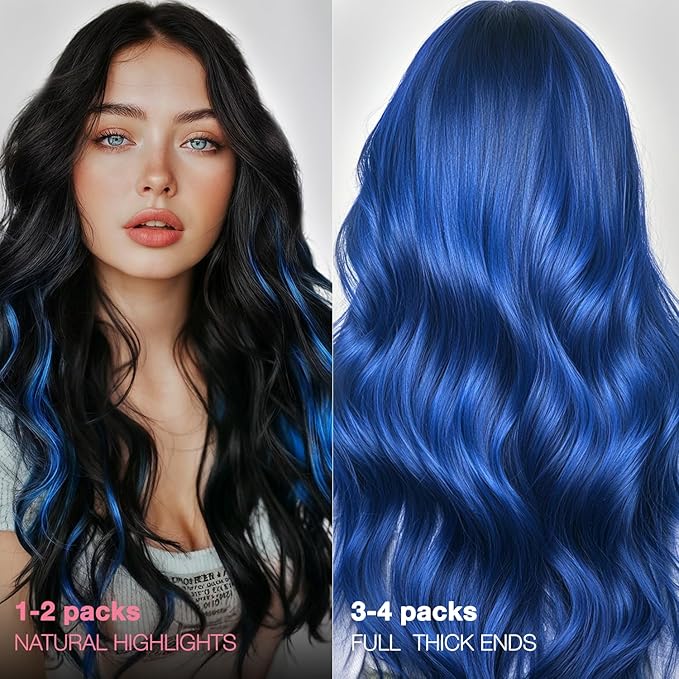 GOO GOO Tape in Hair Extensions Human Hair, Blue, 14inch 25g 10pcs, Colored Tape ins Human Hair Extensions, Silky&Soft Invisible Tape Ins, Hair Highlighted for Party