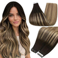 Full Shine Balayage Human Hair Tape in Extensions Color 2/8/27 Tape in Hair Extensions 14Inch Tapes in Extensions Seamless Glue in Human Hair Extensions Remy Hair 20Pcs 50G Invisible Tapes Extensions