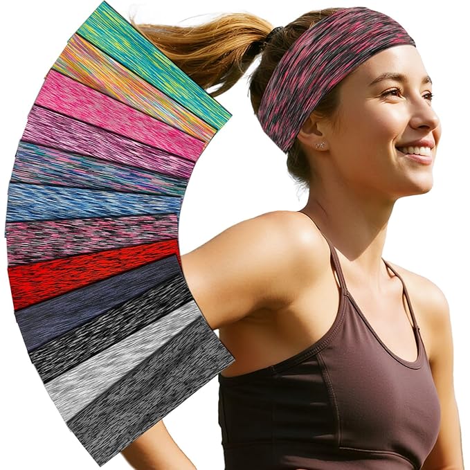 Headbands For Women 12 Pack Headband Yoga Elastic Head Bands Women's Hair Band Workout Soft Sweat Hairbands Accessories