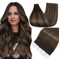 Full Shine Tape in Hair Extensions Color 2 Fading to 8 Ash Brown Highlight 2 Darkest Brown 24 Inch Invisible Double Sided Remy Human Hair Tape in Extensions 50g Natural Seamless Skin Weft 20PCS