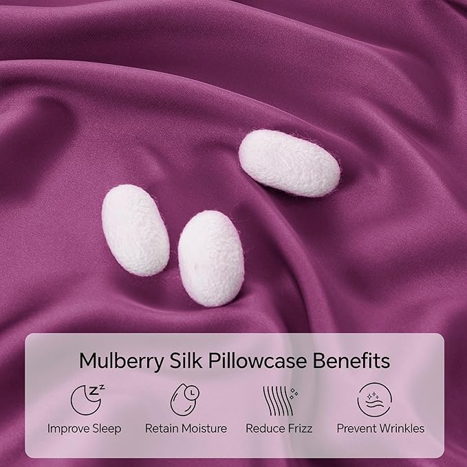 INFIIXSO Mulberry Silk Pillowcase for Hair and Skin, Silk Pillow Cases Queen Size with Hidden Zipper 20x30 Inches, Extraordinary Smooth and Soft Cooling Pillow Cases for Hot Sleepers(Purple, 1 Pack)