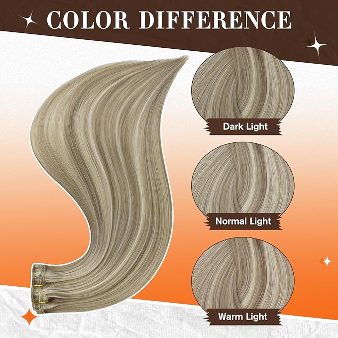 Full Shine Human Hair Clip in Extensions for Woman Balayage Ash Brown Hair Extensions Clip ins Light Blonde Highlight Invisible Lace 12 Inch for Short Hair Ease of Use 3 PCS 60 G