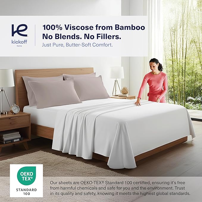 Kickoff Viscose Bamboo Pillowcase, Standard, Set of 2, 100% Organic Hidden Zippered Viscose Bamboo Pillow Case Standard Size, Cooling Pillow Cover for Hot Sleepers (20"x26", Grey Mist)