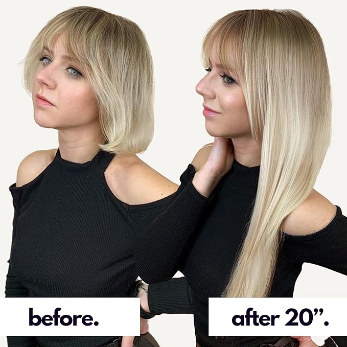 Irresistible Me Real Human Hair Extensions Clip Ins – 100% Human Hair Clip In Extensions for Length & Volume – Invisible Extension – Heat Resistant & Dyeable – Rooted Blonde, 20 Inches