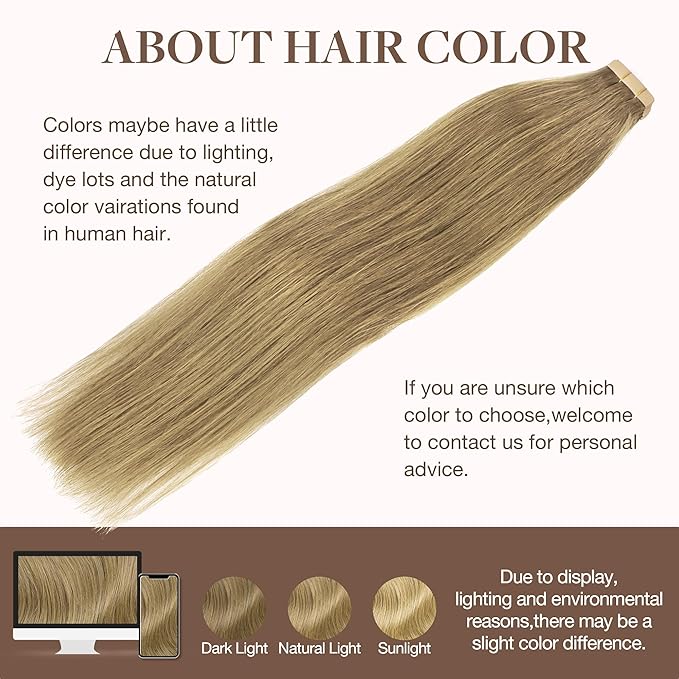 GOO GOO Tape in Hair Extensions Human Hair, 7 Bronde, 10inch 60g 40pcs, Skin Weft Seamless Invisible, Silky Straight with Thick Ends, Remy Human Hair