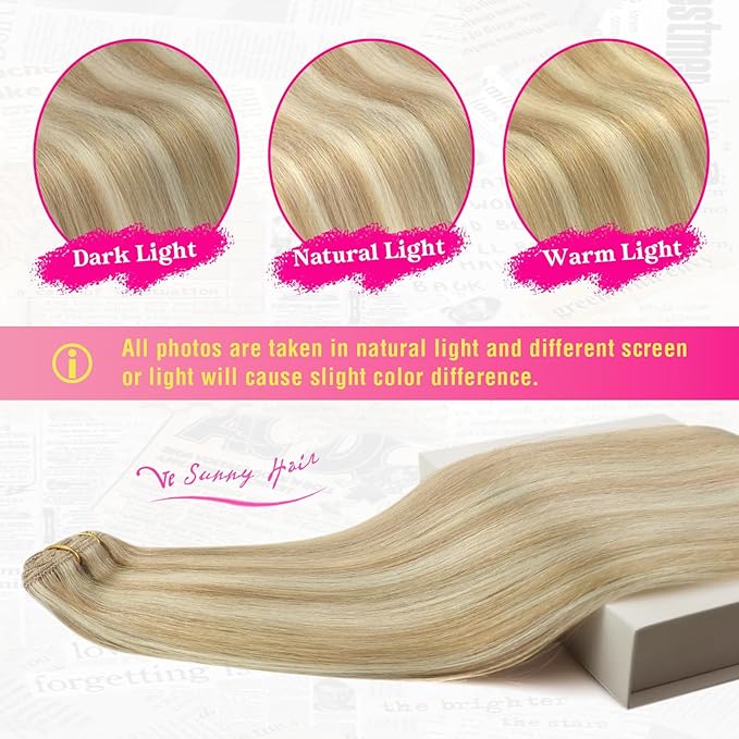 Ve Sunny Hair Extensions Clip ins Double Weft Real Hair Extensions Clip in Human Hair Highlight Blonde Clip in Hair Extensions for Women 20inch 120g