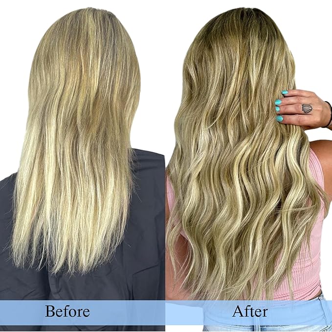 DOORES Hair Extensions Clip in, Light Ash Brown to Light Blonde Highlighted Golden Blonde 18 Inch120g 7pcs, Remy Clip in Human Hair Extensions Natural Hair Extensions Thick Hair Extensions
