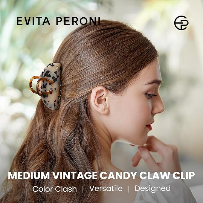 EVITA PERONI Middle Hair Clip, "Vintage Candy" Hair Clips for Women Strong Grip Acetate Shark Claw Clip with Gift Box, Amber