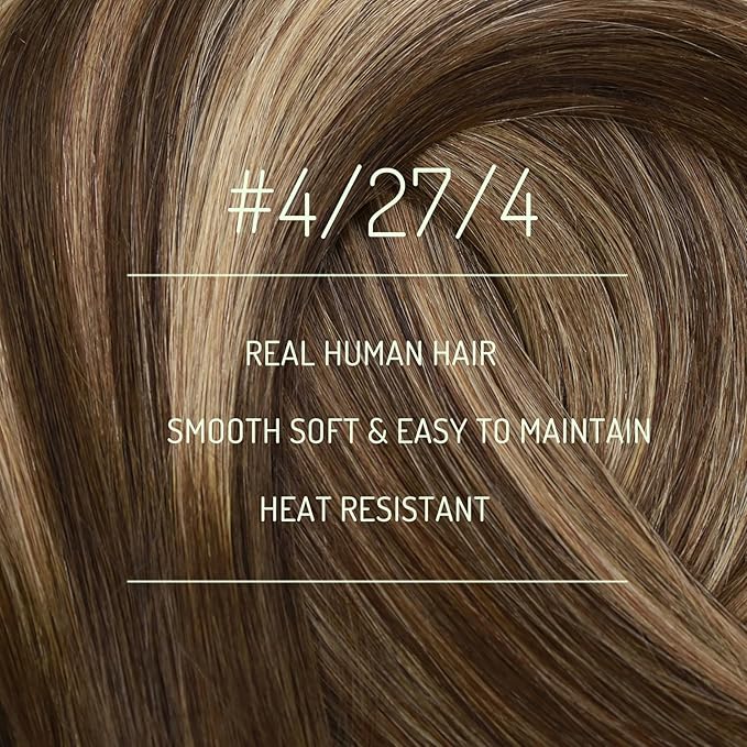 RUNATURE Clip in Hair Extensions Balayage Human Hair Clip in Extensions Real Natural Hair, Easy to Apply, Double Weft Long Extensions for Length, 20 Inch 120g 7pcs #4/27/4 Brown Rooted