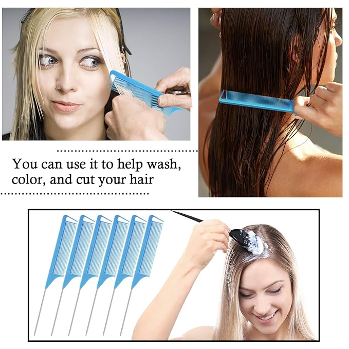 Patelai 30 Pieces Rat Tail Combs Bulk, Hair Teasing Fine Tooth Pintail Combs Braiding Hair Styling Tools with Steel Pin for Stylists Salon Teasing Sectioning Coloring Detangling(Blue)