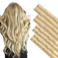 GOO GOO Invisi Edge Tape in Hair Extensions Human Hair, 18D/22F Dirty Blonde Highlights 20pcs injected with 20pcs classical tape ins, 16inch 100g, Virgin Remy Hair, Natural Look