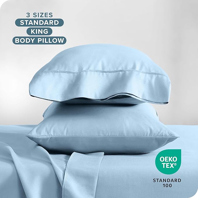 Bare Home Microfiber Pillow Cases - King Size Set of 2 - Cooling Pillowcases - Double Brushed - Light Blue Pillowcases 2 Pack - Easy Care (King Pillowcase Set of 2, Light Blue)