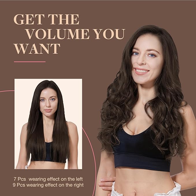 GOO GOO Clip in Hair Extensions Real Human Hair, Remy Human Hair Extensions Clip ins for Women, Natural Human Hair, 20inch 150g 9Pcs, 2A Light Brown