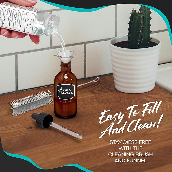 Nevlers Glass Dropper Bottle 1 Oz 100 Pack | 1oz Amber Glass Dropper Bottles with Funnels, Brushes, Labels, Markers & Shrink Wrap | Tincture Bottles with Droppers for Oils, Serums, Medicine & More