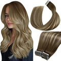 LaaVoo Human Hair Tape in Extensions Brown Balayage Tape in Hair Extensions Human Hair Balayage Brown to Light Brown Mixed Blonde 14 Inch 40pcs 100g