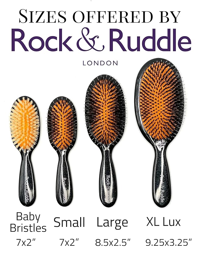Rock & Ruddle Natural Mixed Boar Bristle Hair Brush for Women and Kids (Small 6.9") - Perfect for Wet or Dry Hair, Detangling Smoothing Blowdrying - Designed & Made in UK - Geometric Swirls and Arcs