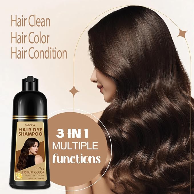 Hair Dye Shampoo 3 in 1, Black Hair Dye for Men & Women, Long Lasting Hair Color for 100% Gray Hair Coverage, Easy to Use, Shampoo for Color Treated Hair Dye 16.9 Fl Oz (Black)