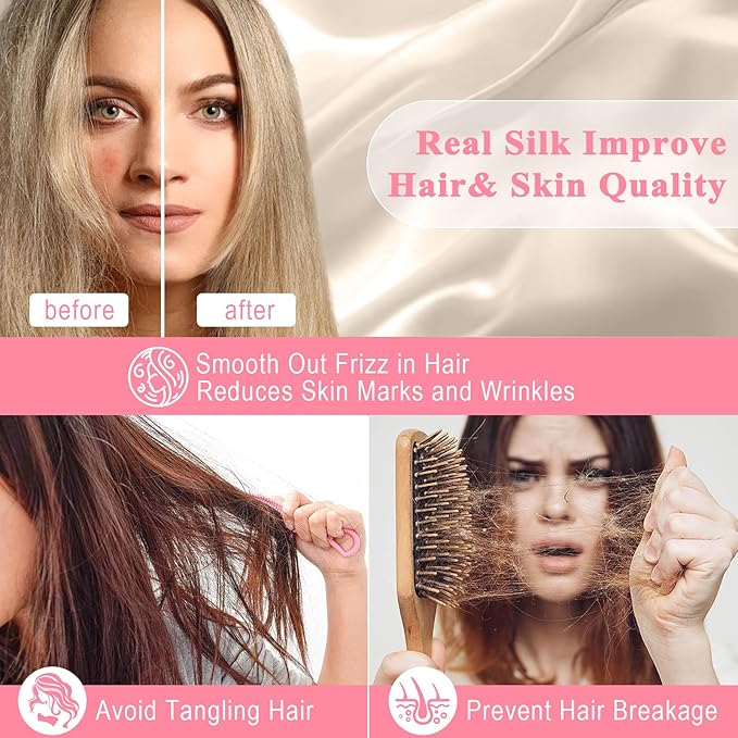 100% Pure Silk Pillowcase 2 Pack for Hair and Skin, Both Sides 23 Momme Grade 6A+ Mulberry Silk Pillowcases with Hidden Zipper, Soft&Smooth Cooling Pillow Cases (Buff Beige, Queen 20x30)