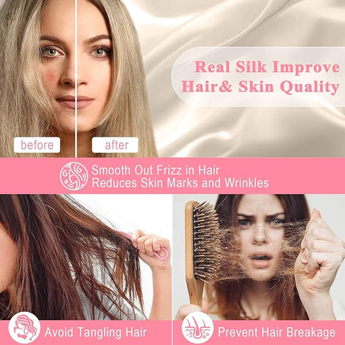 100% Pure Silk Pillowcase 2 Pack for Hair and Skin, Both Sides 23 Momme Grade 6A+ Mulberry Silk Pillowcases with Hidden Zipper, Soft&Smooth Cooling Pillow Cases (Buff Beige, King 20x36)