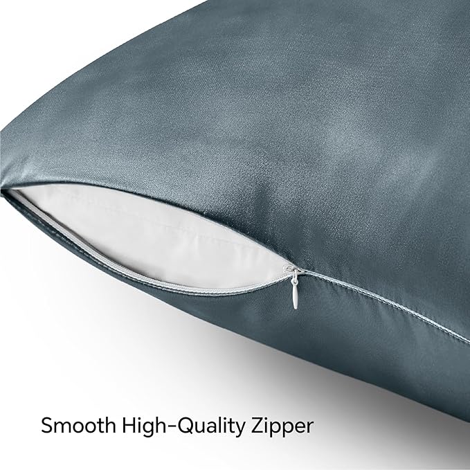 BEDELITE Satin Pillowcase with Zipper, Space Grey King Size Pillow Cases Set of 2, Super Soft and Cooling Similar to Silk Pillow Cases, Gift for Women Men(20x36 Inches)