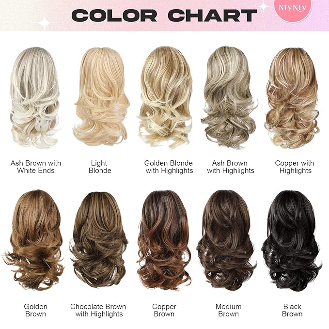 Ponytail Extension - 14" Claw Clip in Ponytail Hair Extensions Natural Soft Synthetic Layered Wavy Pony Tail Hair Pieces for Women - Copper with Highlights