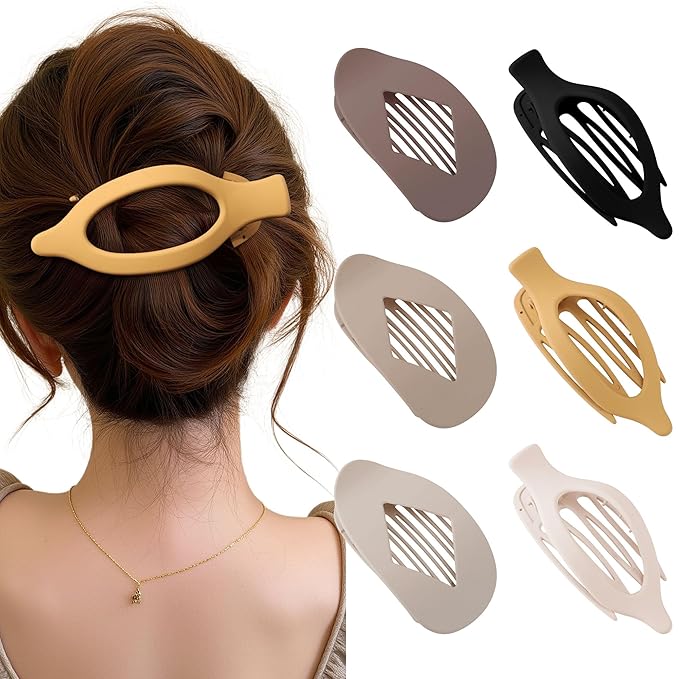 Lourny Flat Hair Clips for Women, French Flat Claw Clips & Duckbill Hair Clips for Thin Hair Lightweight Non-Slip Large Claw Clips for Women 6PCS