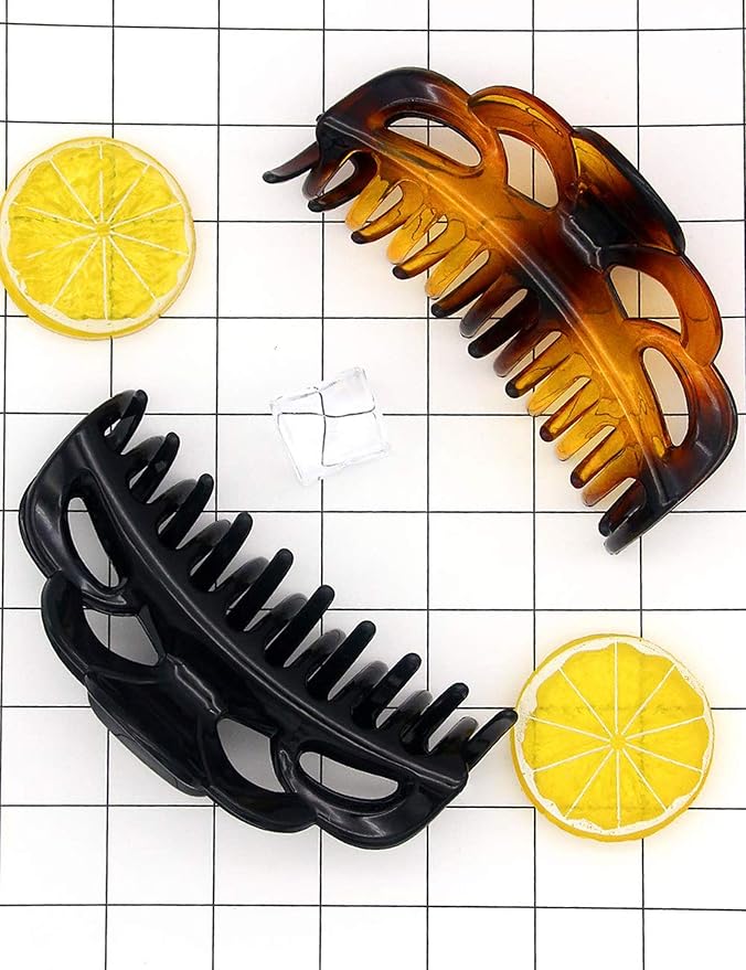 Large Hair Clips for Thick Hair Plastic Big Claw Clips Updo Hair Styling Accessories for Women Strong Hold Jumbo Hair Jaw Clips(Arc-Black+Brownish)