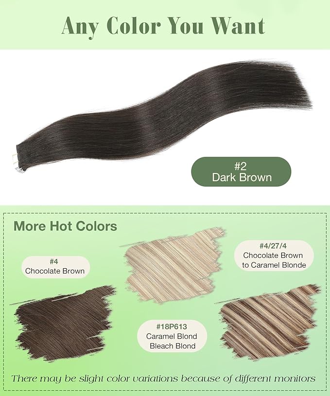 SURNEL Tape in Hair Extensions Human Hair Color 2 Darkest Brown 18 inch Tape in Hair Extensions 20 pcs 50g(#2-18)