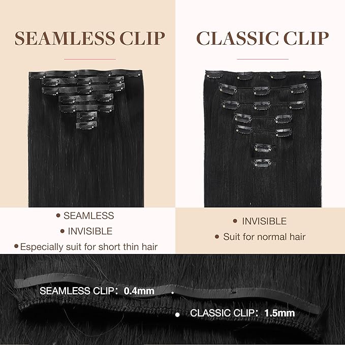 GOO GOO Clip in Hair Extensions Real Human Hair, Remy Human Hair Extensions Clip ins for Women, Natural Human Hair, 20inch 110g 7Pcs, 1B Natural black
