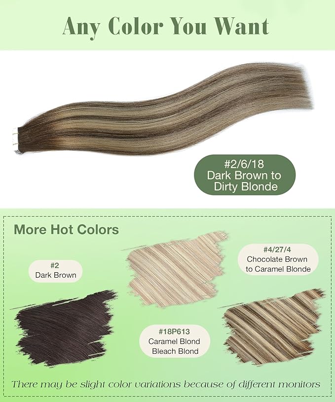 SURNEL Tape in Hair Extensions Human Hair Balayage 2 Dark Brown Fading to 6 and 18 Ash Blonde Human Hair Tape in Extensions 16inch 20 pcs 50g(#2/6/18-16)