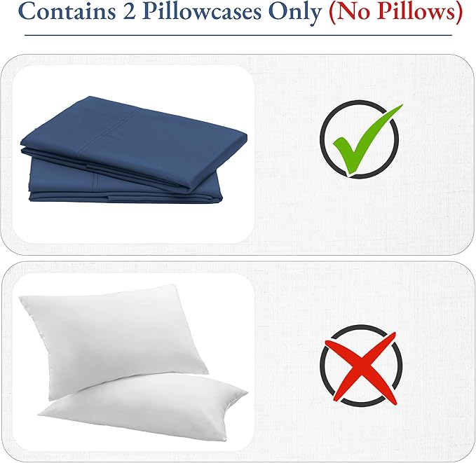 California Design Den Natural 100% Cotton Pillow Cases Queen Size Set of 2 - Luxuriously Soft and Thick 800 Thread Count, Smooth Sateen Pillow Covers Queen Size/Standard Size - Navy Blue