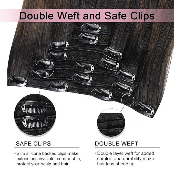 Pro2.0 Remy Clip in Extensions Real Human Hair #1b/4/27 Natural Black to Chocolate Brown and Caramel Blonde Clip in Hair Extensions Real Human Hair 18inch 120g Thick 7pcs（#1b/4/27-18inch）