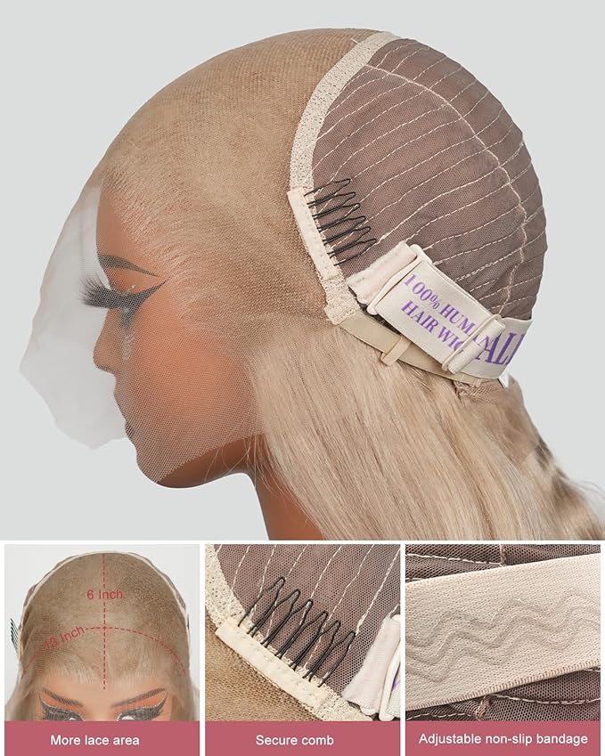 Alididi Ash Blonde Wig Human Hair 180% Density Milk Tea Ash Blonde Wig 13x6 Body Wave Hd Thin Lace Front Wigs Human Hair Full And Thicker Pre Plucked Pre Cut Natural Hairline With Baby Hair 28 inch