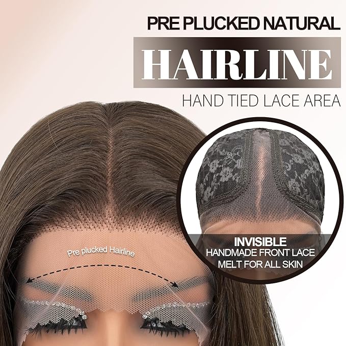 Glueless Synthetic Lace Front Wig 26 Inches Long Straight Wigs for Black Women 13x5x1 HD Lace Hand Tied Pre Plucked Hairline (#4 Chocolate Brown, 26 Inch)