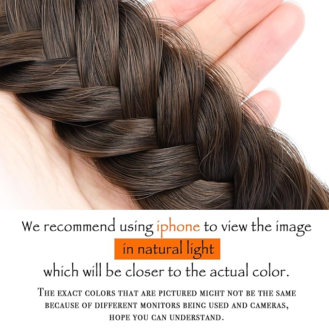 DIGUAN Wide Messy Braided Headband With Teeth Synthetic Hair Plaited Headband High Elasticity Braids Chunky Fishtail Braided Hair Band Hairpiece for Girls Women Beauty Accessory (Copper Brown)