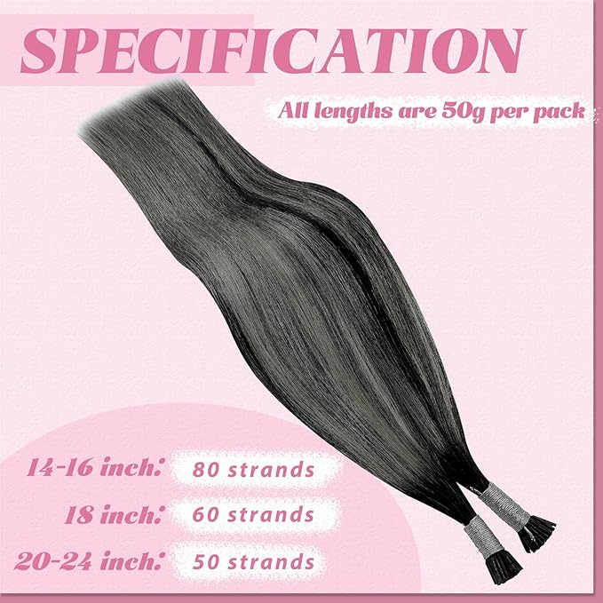 YoungSee Itip Human Hair Extensions Ombre Black 22 Inch I Tip Extensions Silver with Black Balayage Itip Extension Human Hair Pre Bonded Hair Extension Itips Hair Extension Long Hair 50s 50g