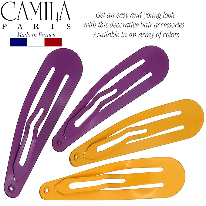 Camila Paris CP1330A French Hair Barrettes Clips, Snap Hair Slides Clic Clac for Women, Styling Girls Side Slide-in Metal Snap Pin Hair Accessories for Women. Strong Hold, No Slip Grip, Made in France