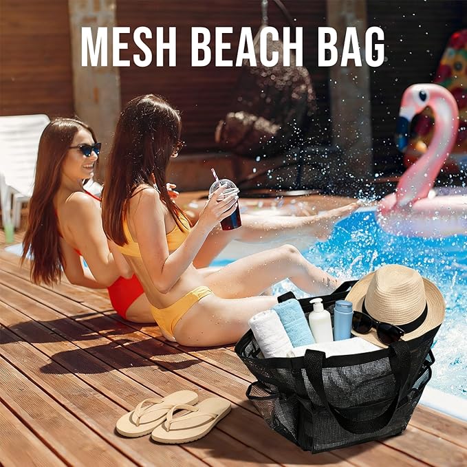 Mesh Shower Caddy Portable, Shower Tote Bag for Dorm Room Essentials, 8 Pockets Large Shower Basket for College Gym Beach Camping (Black)