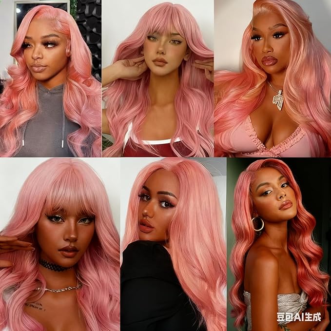 Pink Body Wave Bundles Pure Pink Human Hair Bundles Grade 8A Brazilian Virgin Remy Hair Extensions 20 22 24 Inch Double Weft Hair Weave 300g