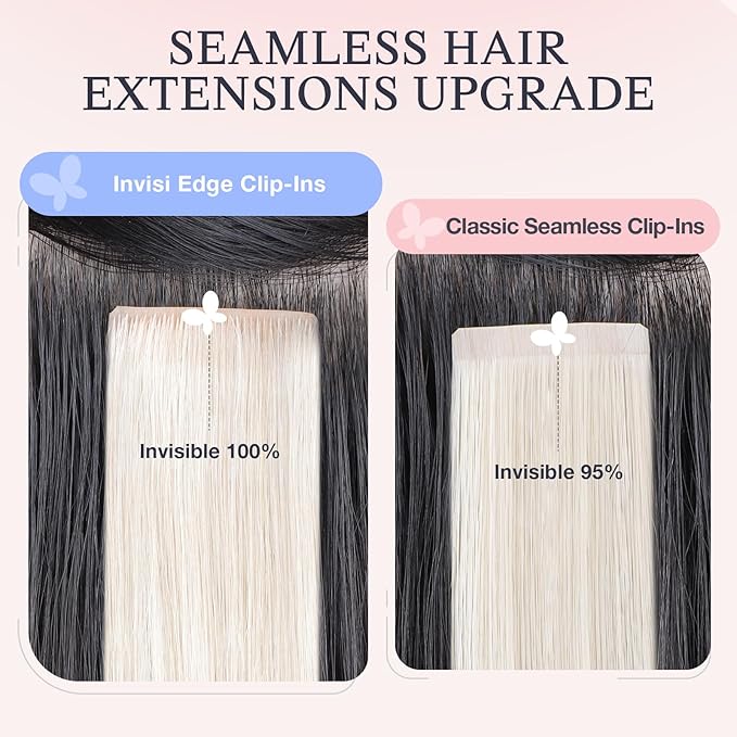 DOORES Invisi Edge Clip in Hair Extensions 16 inch 130g 7pcs, Virgin Invisible Seamless Clip in Extension Real Human Hair Injected Clipins Straight, P8/60 Light Brown Highlighted Medium Blonde