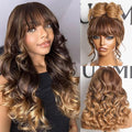 LUVME HAIR 7x6 HD Lace All-Day Comfort Wig with Bangs 200% Density Hair Lace Wigs Ombre Blonde Highlight Loose Body Wave Lace Front Wigs Human Hair Pre Cut Plucked Glueless 24 Inches