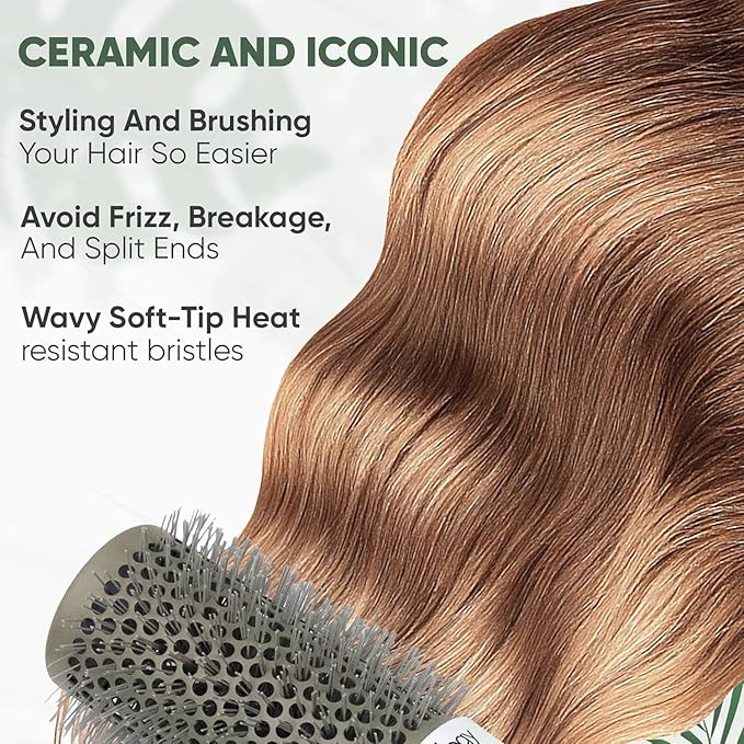 Round 25(mm) Barrel with 2 Clips – Round Hair Brush with Flexible Nylon 66 Bristles Nano Ionic Heat Resistant Tech for Professional Curling, Styling & Shining Texture