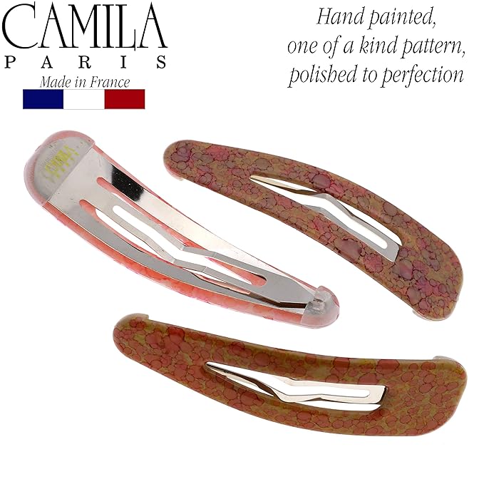 Camila Paris CP2932 French Hair Barrettes Clips, Snap Hair Slides Clic Clac for Women, Styling Girls Side Slide-in Metal Snap Pin Hair Accessories for Women. Strong Hold, No Slip Grip, Made in France