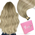 YoungSee Nano Ring Hair Extensions Ombre Blonde Nano Beads Human Hair Extensions Balayage Ash Blonde Ombre Platinum Blond Nano-Tip Hair Extension Human Hair Nano Remy Hair Extension 50G 50S 14Inch