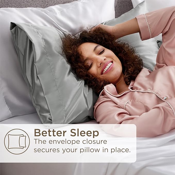 Bedsure Satin Pillowcase for Hair and Skin Queen - Silver Grey Silky Pillowcase 20x30 Inches - Set of 4 with Envelope Closure, Similar to Silk Pillow Cases, Gifts for Women Men