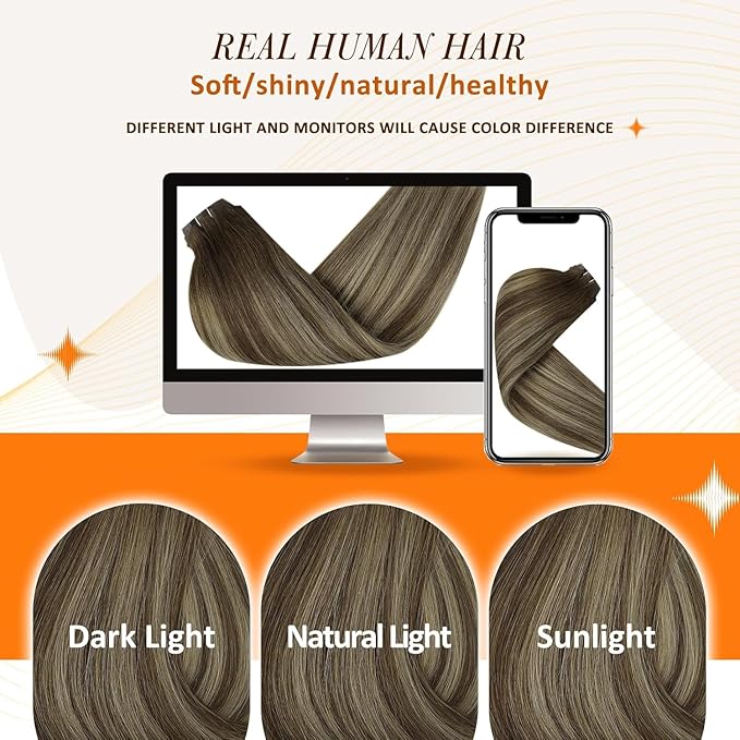 Full Shine Clip in Extensions Balayage Brown Seamless Hair Extensions Clip ins Medium Brown Ombre Honey Blonde Clip in Hair Extension Softness 16 Inch 8PCS 120G