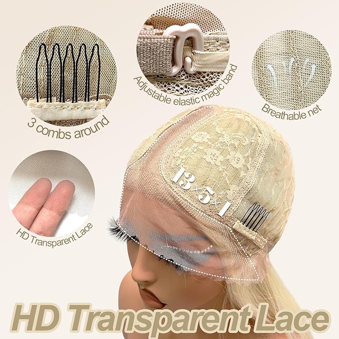 Glueless Synthetic Lace Front Wig 26 Inches Long Straight Blonde Wigs for Black Women 13x5x1 HD Lace Hand Tied Pre Plucked Hairline (#613 Blonde, 26 Inch)