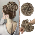 FESHFEN Messy Bun Hair Pieces - Large Wavy Curly Elastic Hair Bun Scrunchies Ponytail Extensions Synthetic Chignon Hairpieces for Women, Golden Brown & Bleach Blonde 1.94oz