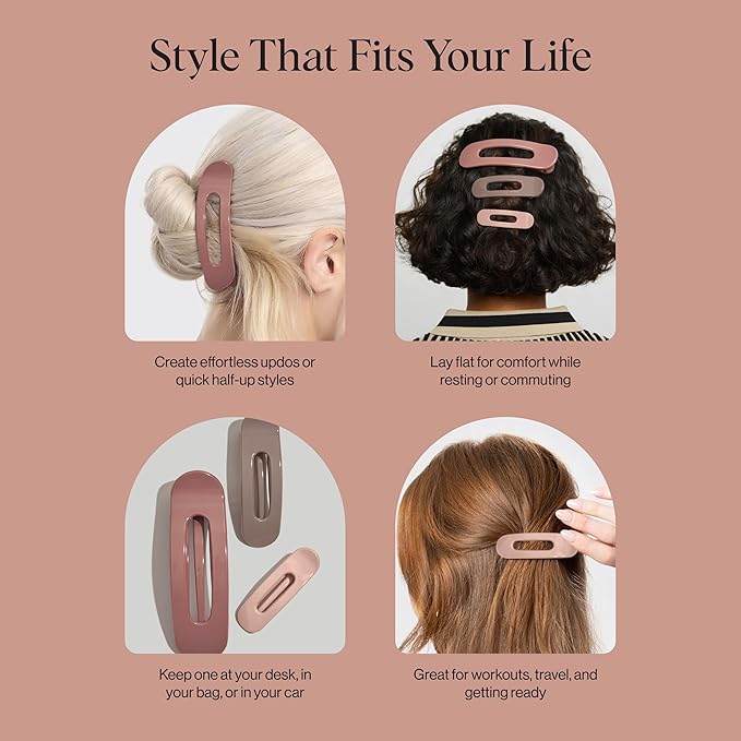 Kitsch Flat Claw Clips for Women - Strong Grip, Comfortable Design | Durable Plastic, Glossy Finish | Lay Down Claw Clip | For All Hair Types | Ideal Gifts for Women - Terracotta, 3pcs