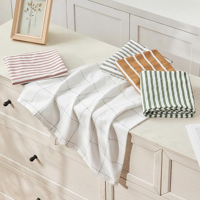 JELLYMONI 100% Natural Cotton Striped Standard Pillowcases Set, 4 Pack White and Yellow Stripes Pillow Covers with Envelope Closure(Pillows are not Included)